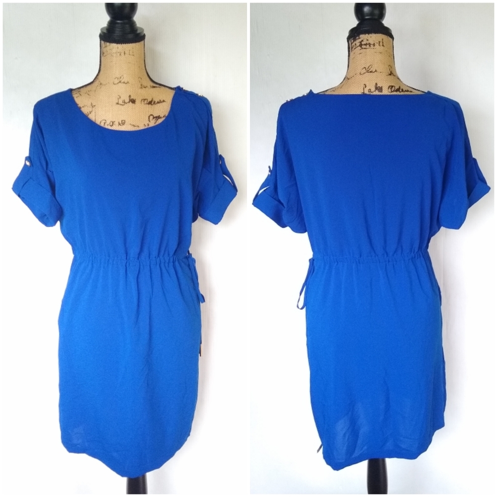 CALVIN KLEIN cinched waist royal blue dress formal workwear office